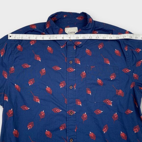 KATIN Shirt Mens Large Blue Southwest Floral Print Button Up Short Sleeve - Picture 10 of 12